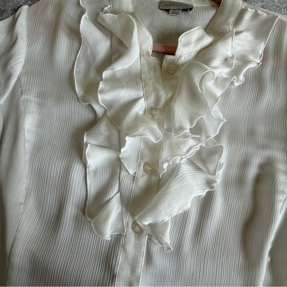Tahari Arthur White Ruffle Front Blouse Size L - Picture 6 of 9